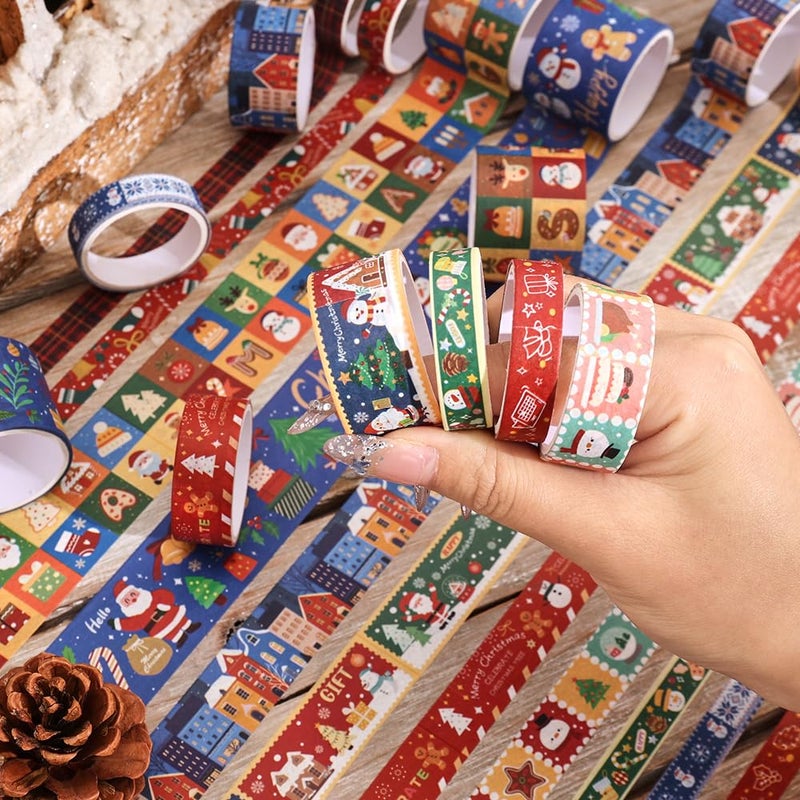 icceemee Christmas Theme Washi Tape Set, 12 Rolls Christmas Washi Tape Writable Decorative Tapes for Scrapbooking, Junk Journal Supplies, Bullet Journaling, 0.6"x79" per Roll - Image 4